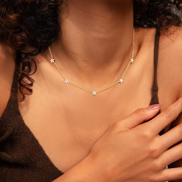 M MOOHAM Gold Clover Heart Pearl Butterfly Star flower Choker Necklace for Women - Dainty 14K Gold Plated Cubic Zirconia Cute Station Necklaces for Women Trendy Prom Jewelry Gifts