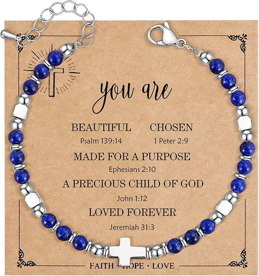 VIBILIA Cross Beaded Bracelets for Women, Inspirational Natural Heart Religious Bracelets for Women, Birthday Christian Gifts for Women on Thanksgiving Christmas Gifts