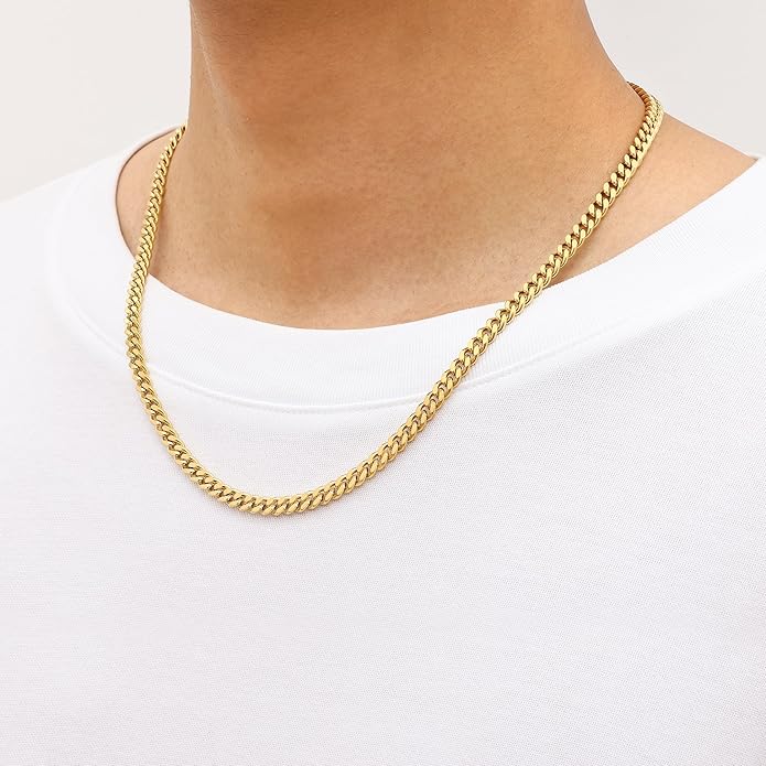 Fiusem Valentines Day Gifts for Him Silver Tone/Black/14K Gold Plated Chain Necklace for Men, 5mm/6mm/7.5mm/8mm/9mm Stainless Steel Cuban Link Chain Necklace, Men's Chains 18-28 Inch Jewelry Gifts