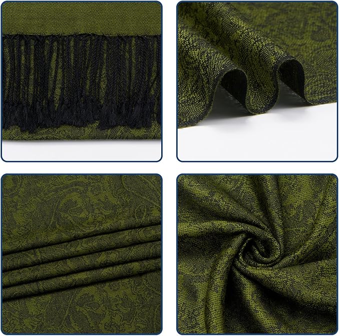 QIUTIMIY Paisley Pashmina Shawl Wrap Women Reversible Vintage Jacquard Pashmina Rave Scarf with Fringe for Evening, Wedding