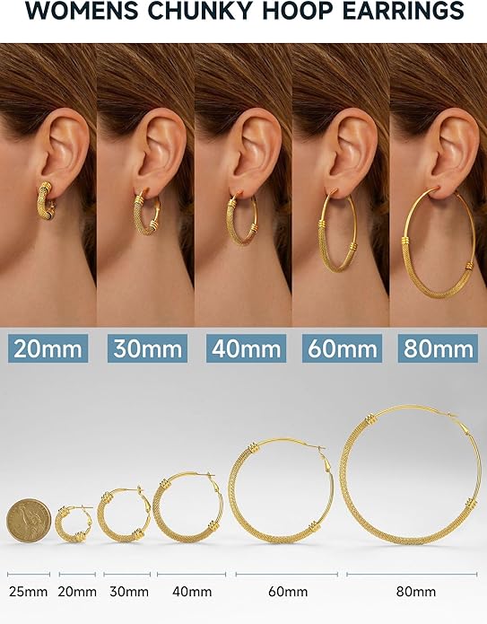 PROSTEEL 30/40/60/80/100mm Chunky Hoop Earrings For Women Gold Plated/Black Stainless Steel Hoops Earrings Statement Jewelry