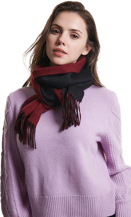 EURKEA 100% Cashmere 2025 Winter Scarf for Women Fringed Edges Warm & Soft Lightweight Solid/Plaid/Two-Tone Free Size
