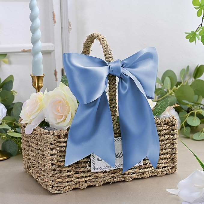 LEEQE Smoke Blue Satin Ribbon 4 inch X 15 Yards Polyester Ribbon for Gift Wrapping Very Suitable for Weddings Party Hair Bow Invitation Decorations and More