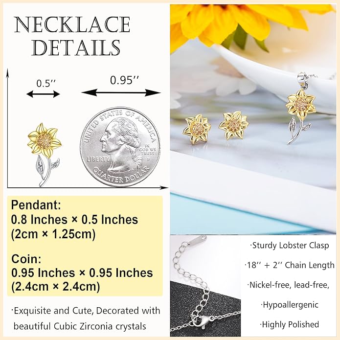 Tarsus Sunflower Necklace, You are My Sunshine, Sunflower Gifts Ideas for Women, Inspirational Gifts for Women Teen Girls Birthday Christmas Valentines Day
