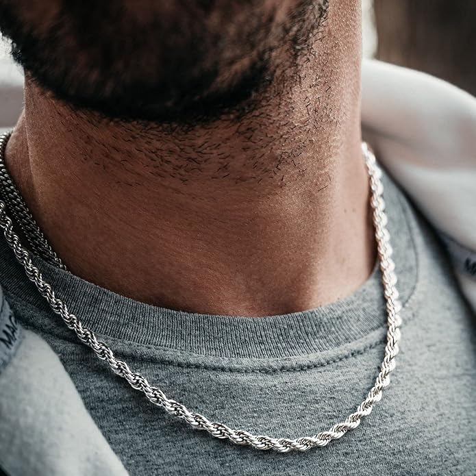 BRIJEWNES 925 Sterling Silver Clasp 2/2.5/3/4/5mm Silver Chain for Men Mens Necklace Rope Chain Necklace Diamond Cut Silver Mens Chain Necklace 16 18 20 22 24 26 28 30 Inches