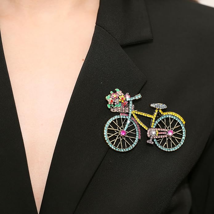 Crystal Rhinestone Creative Bicycles Brooch Pin for Women Retro Elegant Handmade Blue Brooches Pins Classic Wedding Fashion Jewelry Accessories Gift