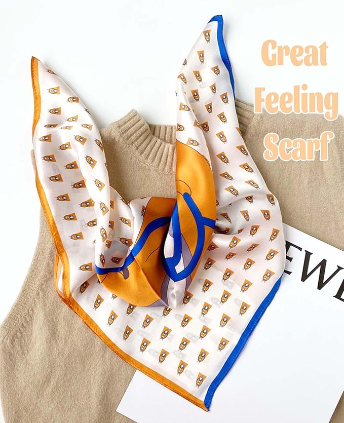 kcctoo 27.5" Mulberry Silk Feeling Head Scarf Women's Fashion Square Neck Satin Scarfs for Bag Hair Scarves Gift
