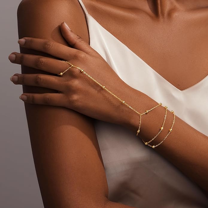 Gold Bracelets for Women Trendy,14K Gold Plated Dainty Stackable Paperclip Cuban Link Chain Bracelets, Simple Cute Cuff Bracelets Jewelry Set Adjustable 7"+2"