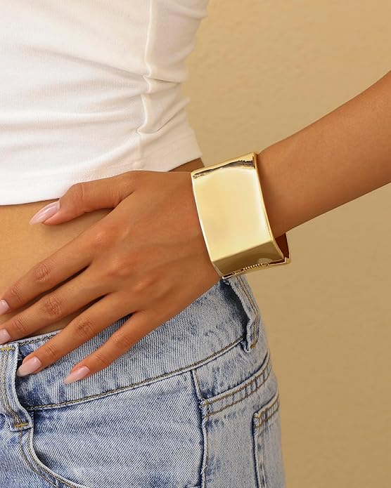 Bangle Bracelets for Women | 14K Gold Plated Trendy Wide Bracelets | Hinged Arm Cuff Bangles Chunky Bracelet for Women