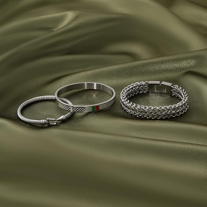 WFYOU 3PCS Stainless Steel Bracelets for Men Gold Roman Numeral Bangle Bracelet Twisted Cable Bracelet Adjustable Cuff Bracelet Mens Luxury Jewelry Bracelets Gifts
