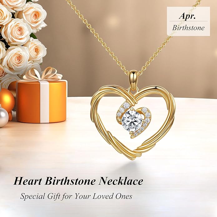 G&GEMSJEW 18K Gold Heart Birthstone Necklaces for Women, S925 Sterling Silver Jewelry Birthday Gifts for Women Wife Girlfriend Mom, Anniversary Christmas Valentines Gifts