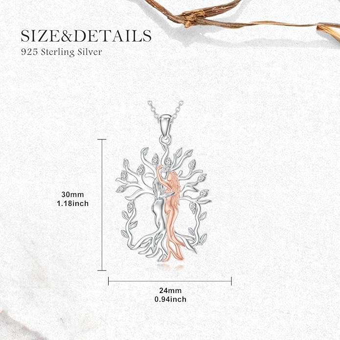 LWXIE Diamond Hug Couple Necklace for Women 925 Sterling Silver Tree of Life Embrace Pendant with Lab Grown Diamond Jewelry Gifts for Wife Girlfriend