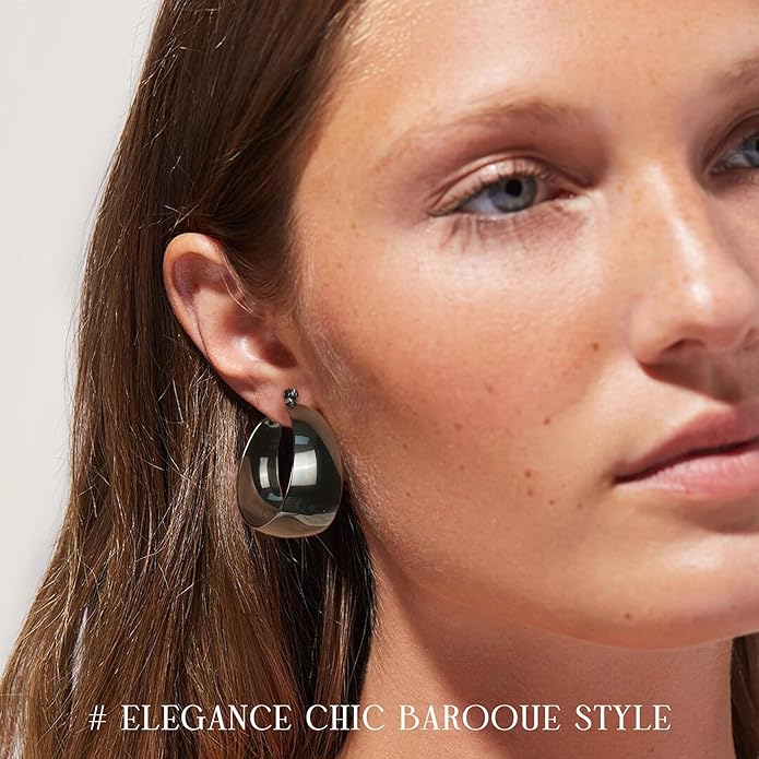 EXGOX Gold Hoop Earrings for Women Sterling Silver Post Hoops Earrings for Women Wide Thick Silver Hoop Earrings Hypoallergenic Lightweight 14k Real Gold Plated Hoop Large Earrings (25/30/40/50MM)