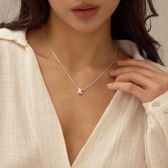 Bubble Gold Letter Necklace for Women, 14k Gold Plated Balloon Initial Necklace, Dainty Gold Necklace for Women, Personalized Bubble Pendant Name Necklace, Fashion Accessories Trendy Jewelry