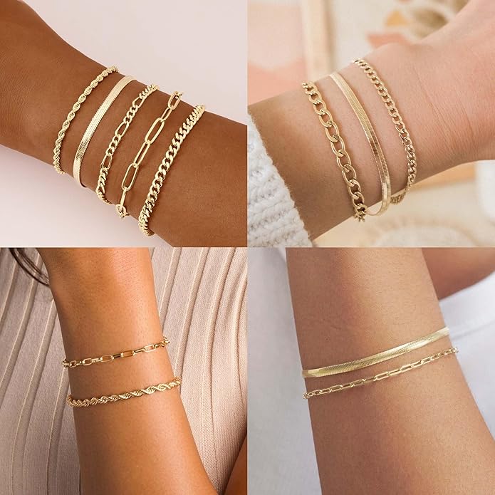Silver Bracelets for Women Stack, Silver or Gold Plated Cuff Bangle Set, Trendy Silver Jewelry for Women Fashion