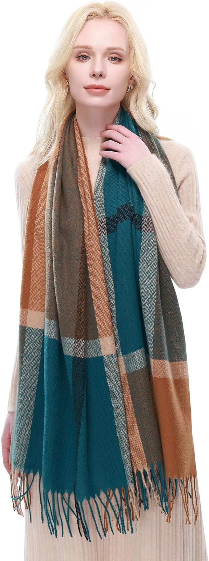 RIIQIICHY Plaid Scarf for Women Fall Winter Pashmina Scarves Wraps for Cold Weather Warm Large