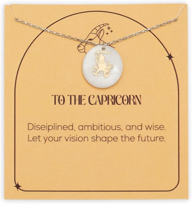 Zodiac Sign Necklace – Mother of Pearl Pendant – Available in Two Finish 925 Sterling Silver and 14K Gold Plated – Adjustable Chain – Horoscope Jewelry Gift with Zodiac Card & Gift Box