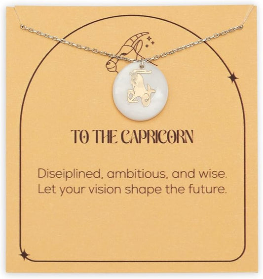 Zodiac Sign Necklace – Mother of Pearl Pendant – Available in Two Finish 925 Sterling Silver and 14K Gold Plated – Adjustable Chain – Horoscope Jewelry Gift with Zodiac Card & Gift Box
