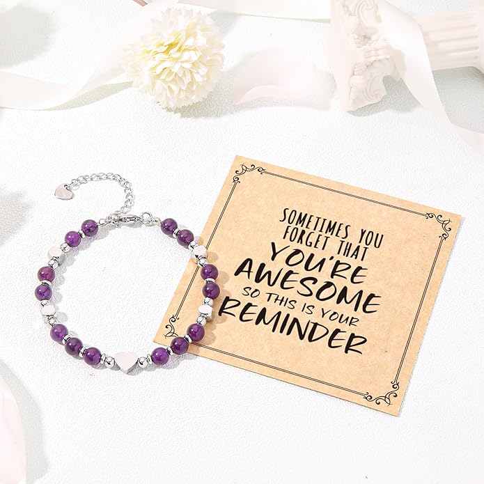 Desimtion Healing Natural Stone Bracelets for Women Girls, Sometimes You Forget You're Awesome -Christmas Gifts for Women Teen Girls, Best Friend Birthday Gifts for Women Friendship Bracelets