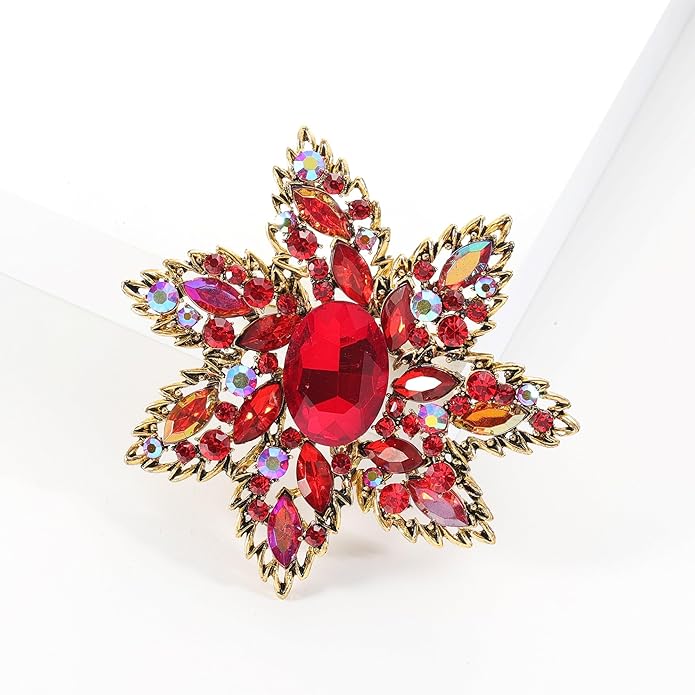 YOQUCOL Vintage Austrian Crystal Rhinestone Flower Shape Big Large Brooch Pin For Women Grils Golden Tone