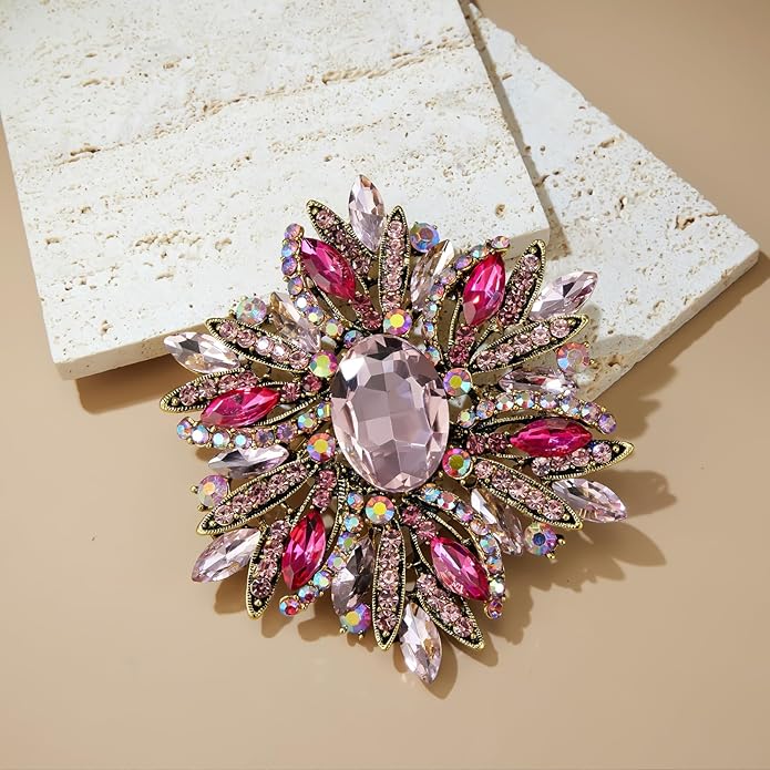 YOQUCOL Sunflower Shape Crystal Big Large Heavy Brooch Pin Rhinestone Scarf Decoration Corsage Cloth Pin for Women Girls