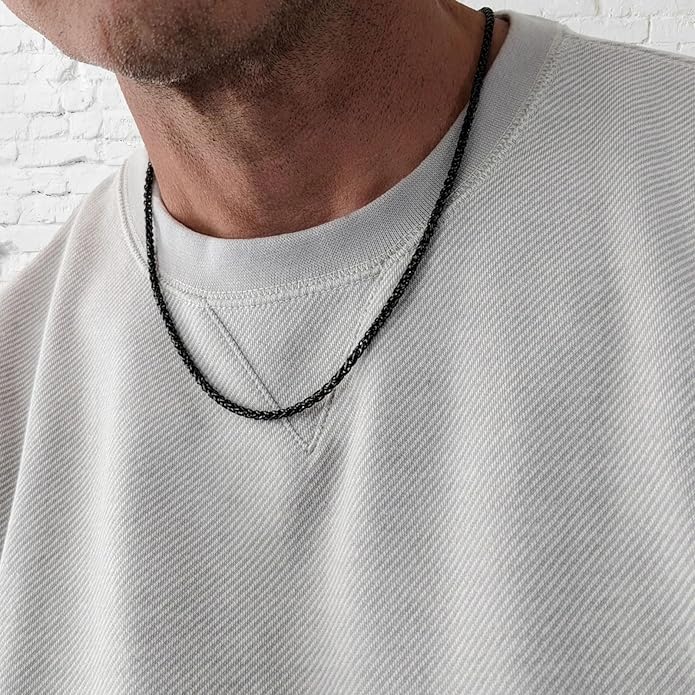 HZMAN 3.0 mm Stainless Steel Wheat Silver Chain Necklaces for Men & Women 16" -36"