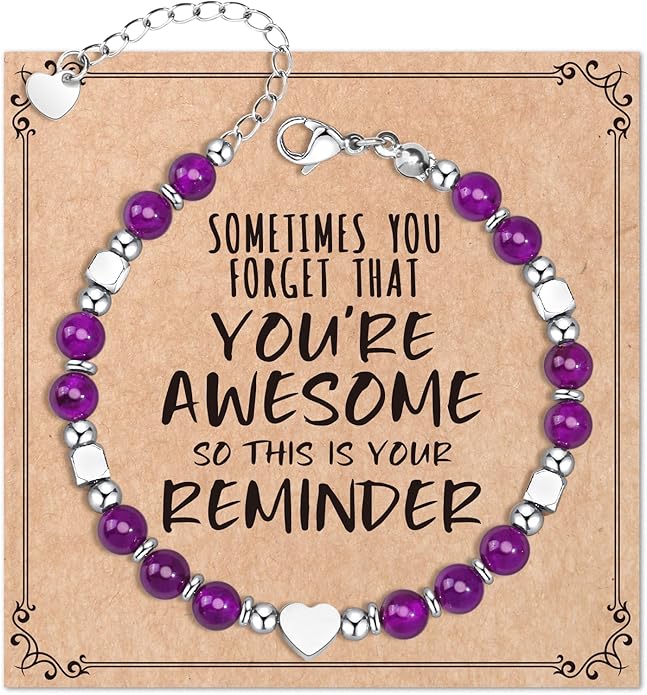 Desimtion Healing Natural Stone Bracelets for Women Girls, Sometimes You Forget You're Awesome -Christmas Gifts for Women Teen Girls, Best Friend Birthday Gifts for Women Friendship Bracelets