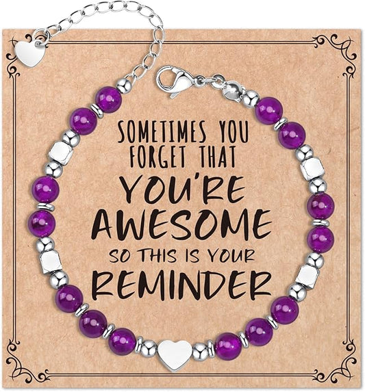 Desimtion Healing Natural Stone Bracelets for Women Girls, Sometimes You Forget You're Awesome -Christmas Gifts for Women Teen Girls, Best Friend Birthday Gifts for Women Friendship Bracelets