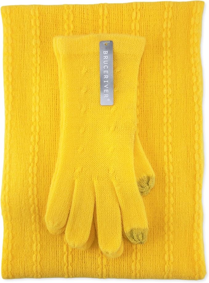 BRUCERIVER Women's Ultra Soft Knit Scarf & Glove Set Touchscreen Function Cable Design