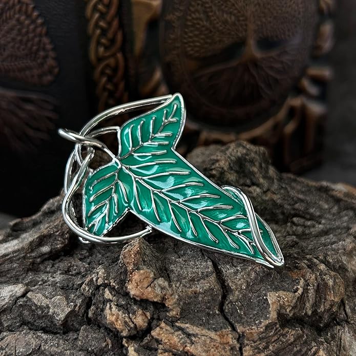 Bahamut Elegant Elven Green Tree Leaf Enamel Pins Brooch for Women Men Suit Pendant Necklace,Cloak Clasp Brooches Cosplay Jewelry