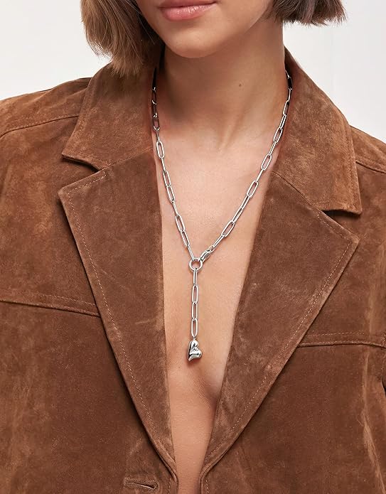 UBGICIG Honeycomb Layered Pendant Necklaces for Women Stackable, Dainty Y-Shaped Lariat Paperclip Pearl Heart Necklace, 16K Gold Silver Plated Long Necklaces Women's Trendy Drop Chain Necklace Jewelry
