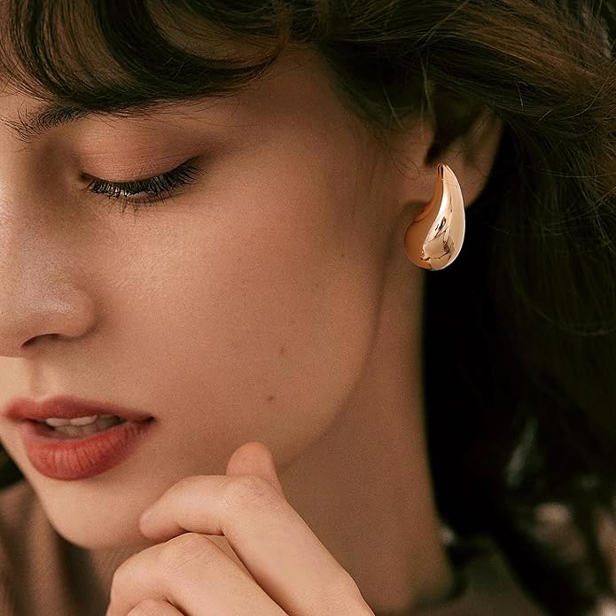 Gacimy Teardrop Earrings Dupes for Women 14K Gold Plated, Chunky Drop Earrings for Women with 925 Sterling Silver Post