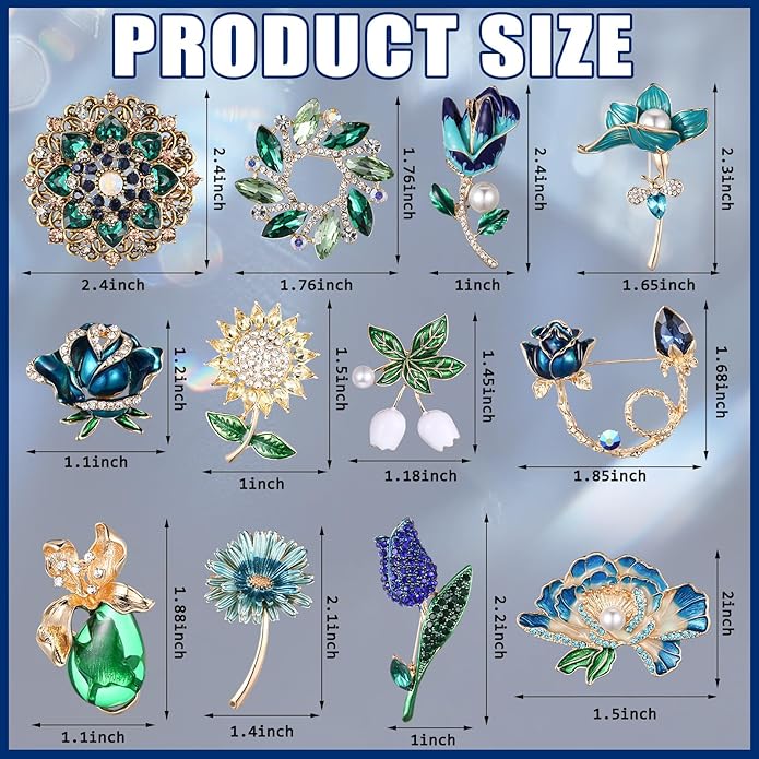 Junkin 12 Pcs Women Brooches Bulk Set Rhinestone Pin Crystal Vintage Christmas Brooch Retro Pin Gifts for Women Girls