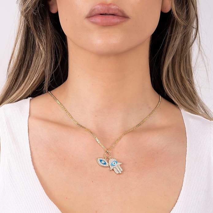 Barzel 18K Gold Plated Crystal Evil Eye Hamsa Pendant Necklace for Women