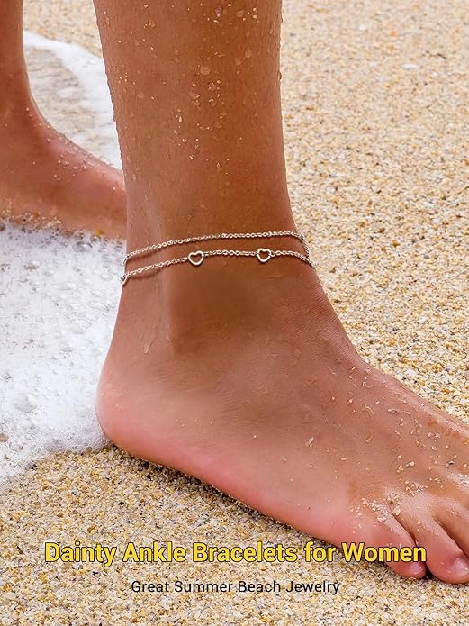 PROSTEEL Stainless Steel Chain Anklets for Women, Silver/Gold Tone, Ankle Bracelets Hypoallergenic, 8-10.5 Inch Adjustable, Come with Box