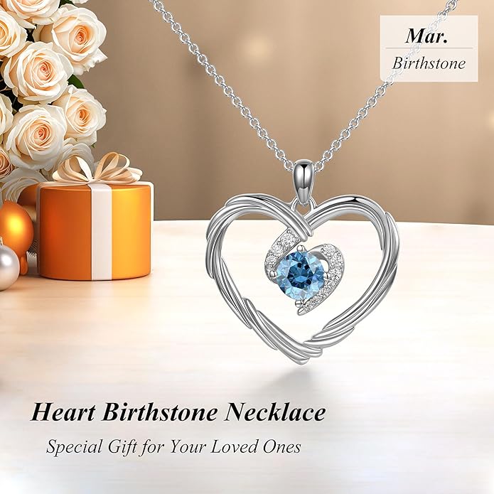 G&GEMSJEW 18K Gold Heart Birthstone Necklaces for Women, S925 Sterling Silver Jewelry Birthday Gifts for Women Wife Girlfriend Mom, Anniversary Christmas Valentines Gifts