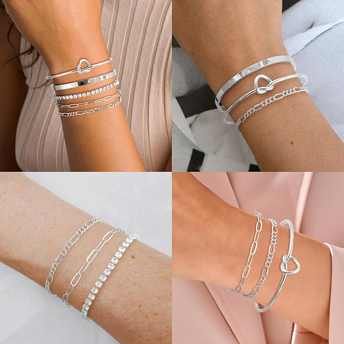 AOZEL Gold Plated Bracelets for Women Stack,Bangle Cuff Bracelet Set Non Tarnish Jewelry for Women Trendy