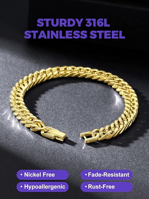 Richsteel Cuban Link Chain Bracelets 8/12/17mm Width Stainless Steel Chain Wrist Bracelets for Men, 7.4/8.2/9 Inch Length Classic Jewelry for Christmas/Valentine's Day/Birthday