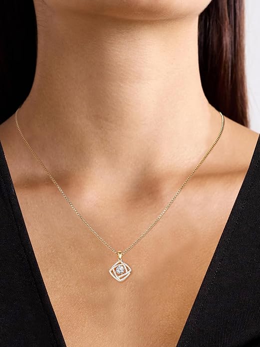 D Color 0.53ct/1.24ct/1.72ct/1.2ct Moissanite Necklace for Women Men, 925 Sterling Silver Chunky Circle/Triangle/Square Pendant, Birthday Christmas Valentines Jewelry, 16-20 Inch Box Chain Adjustable