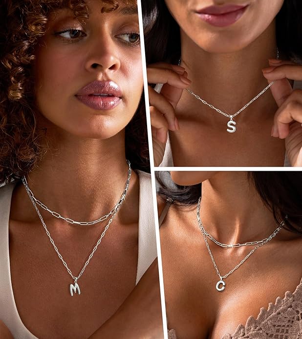 adoyi Gold Necklace for Women Layered Bubble Heart Letter Initial Necklaces for Women Trendy Jewelry 14K Gold Plated Chain Chunky Name Necklace Stack Charm A-Z Pendant Set Jewelry Gifts