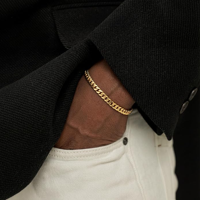 Galis Mens Bracelet - Cuban Link or Box Chain Layered Chain For Men - Premium Stainless Steel, Gift for him, Gold, Silver, Black Bracelet For Men 7-8" Size, 3-5mm Thick