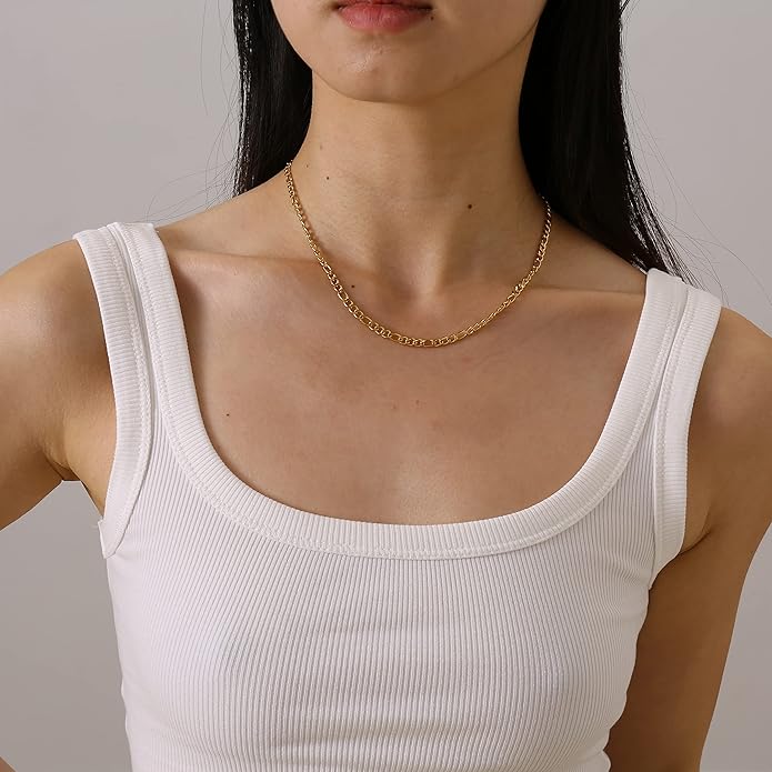 Dainty Chain Necklace for Women, 18K Gold Plated Coin Disc Choker Necklaces Simple Satellite Beaded Twisted Thin Paper Clip Chain Everyday Jewelry Gifts