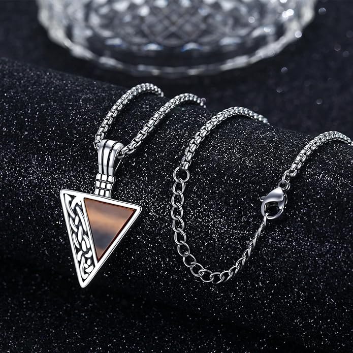 REDSUN Viking Pendant Necklace 925 Sterling Silver Celtic Pendant Abalone/Opal/Onyx/Lapis Lazuli/Turquoise Necklace Viking Amulet Jewelry Gifts for Men Women, with Stainless Steel Chain