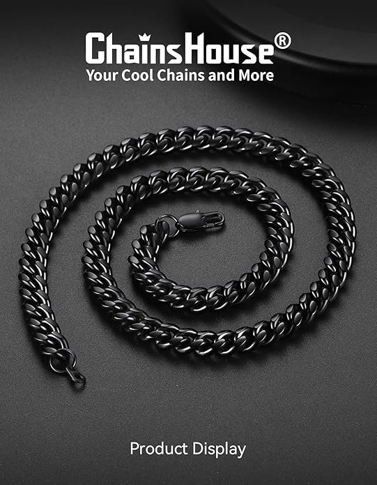 ChainsHouse Miami Cuban Link Chain Necklace for Men, 4.8mm/6mm/10mm/14mm Width, 14K Gold Plated/Stainless Steel/Black Mens Chunky Hip Hop Necklace Curb Chains, 14"-30" Length, Come Gift Box