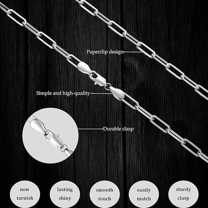 MBW Silver Paperclip Chain Necklace for Women,Dainty Sterling Silver Choker Necklaces for Women Trendy Simple Long Chunky Minimalist Waterproof Link Necklace Jewelry Gifts for Women 16/18/20 in