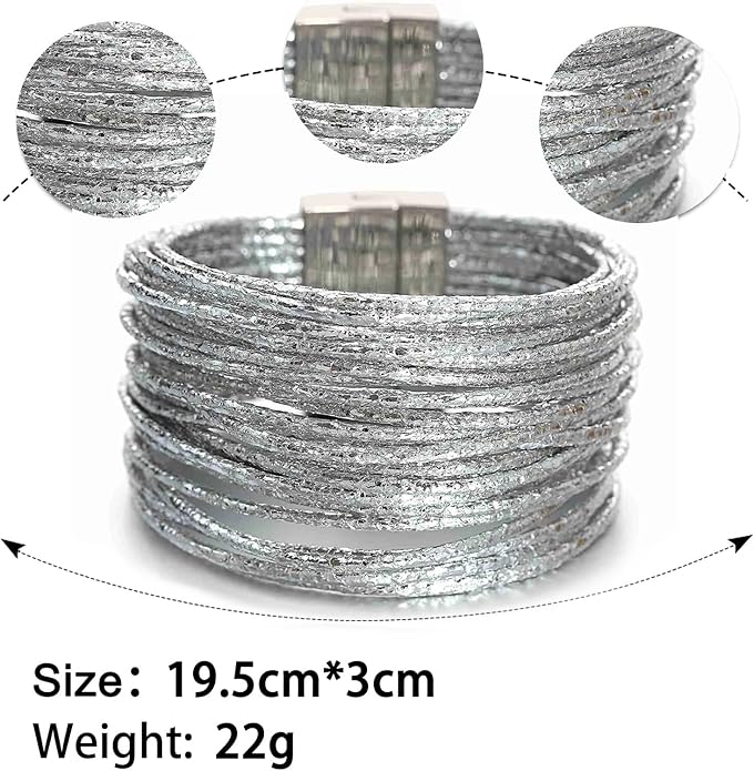 Fesciory Leopard Bracelet for Women, Boho Leather Wrap Multi-Layer Pearl Crystal Bracelet Bangle Jewelry