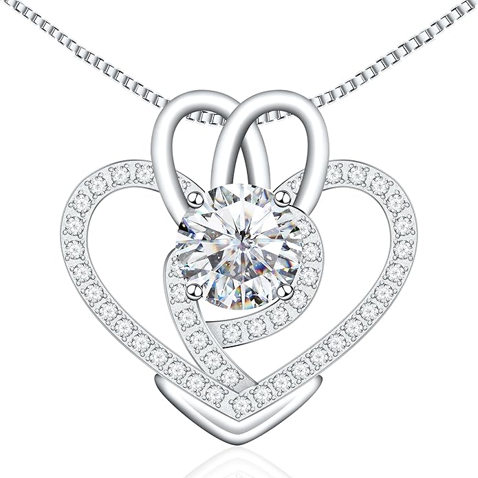 Infinity Necklace for Women, 925 Sterling Silver Heart Necklace with 5A Zircon, White Gold Plated Adjustable Chain, Gift for Valentine's Day, Birthday, Anniversary for Wife, Girlfriend, Mom