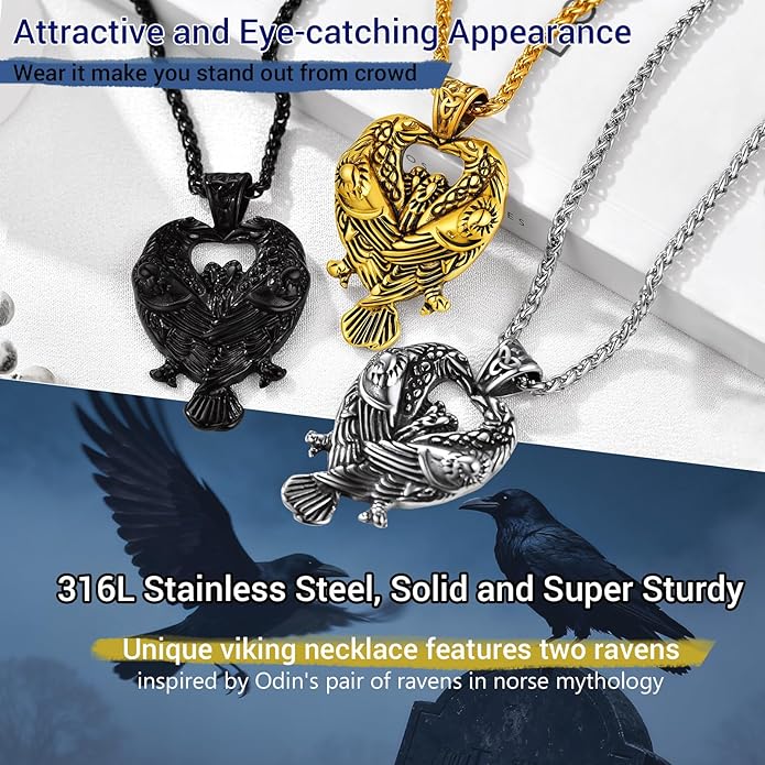 PROSTEEL Norse Viking Jewelry for Men Women, Vintage Thor Hammer/Thor Axe/Raven/Odin Necklace, 316L Stainless Steel Pendant Chain, Come with Box