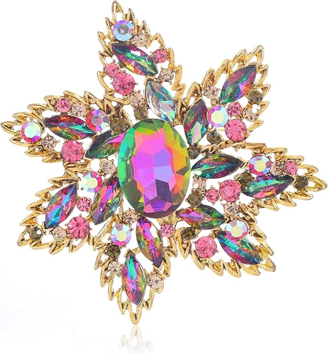 YOQUCOL Vintage Austrian Crystal Rhinestone Flower Shape Big Large Brooch Pin For Women Grils Golden Tone