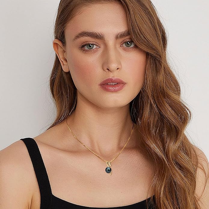 Tahitian Black Pearl Necklaces for Women, Sterling Silver Single Pearl Pendant Necklace Birthday Anniversary Jewelry Gifts for Wife Mom